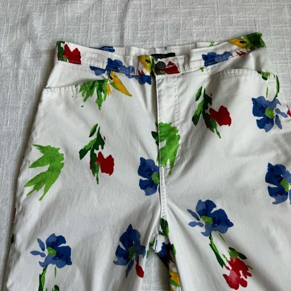 Y2K Bill Blass Stretch Capris White Bright Floral SZ 8 - Picture 3 of 14